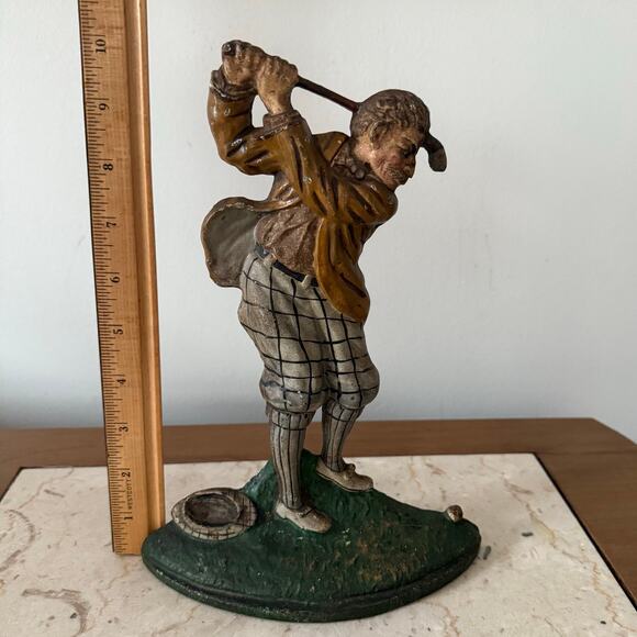 Antique Hubley Cast Iron Golfer Doorstop A Difficult Lie 238 Vintage Academia - Picture 5 of 11